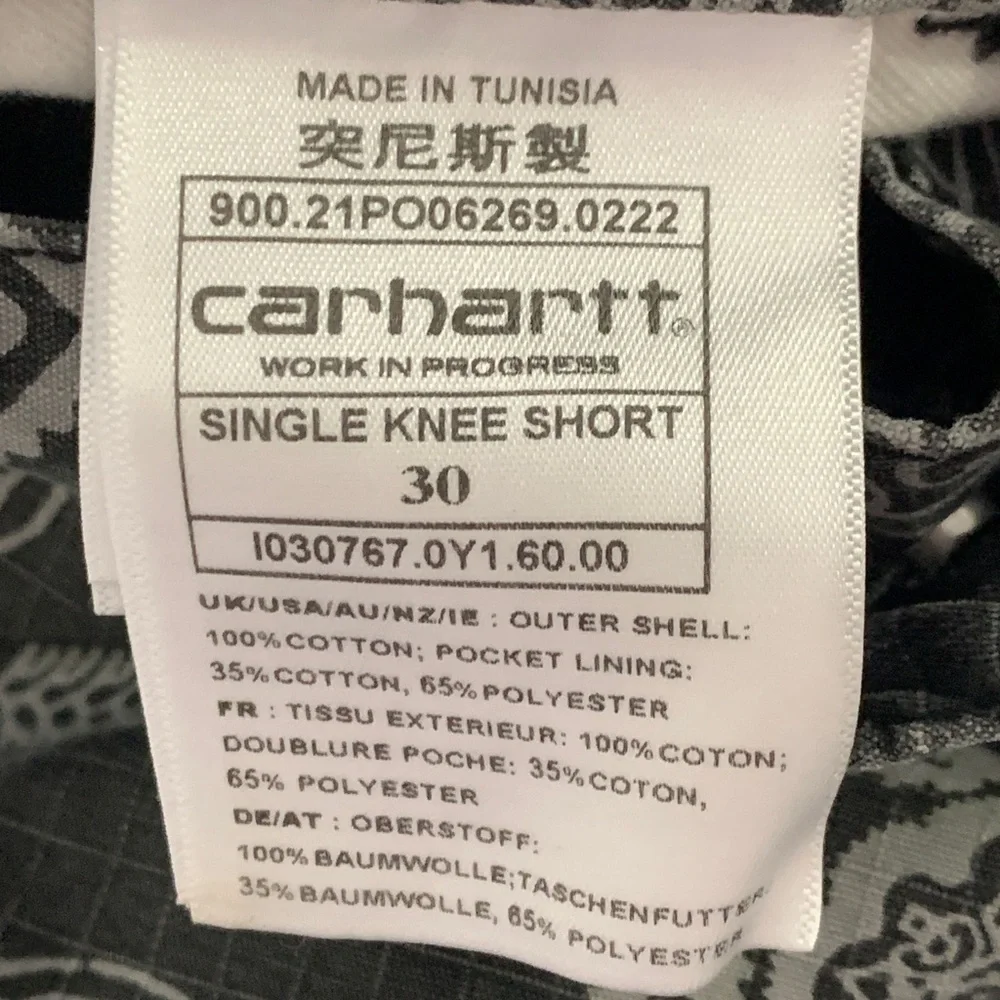NWT Carhartt WIP Single Knee Short Columbia Ripstop Black Heavy Stone Wash